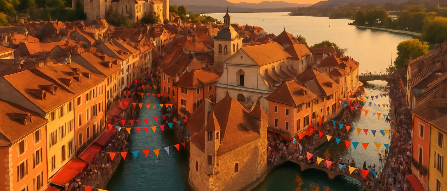 Vue panoramique d'Annecy au bord du lac lors du festival international du film d'animation
